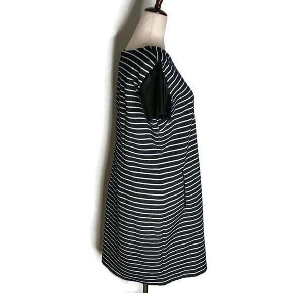 Ann Taylor Womens Shift Career Dress Navy White Faux Leather Short Sleeve M - Picture 5 of 9